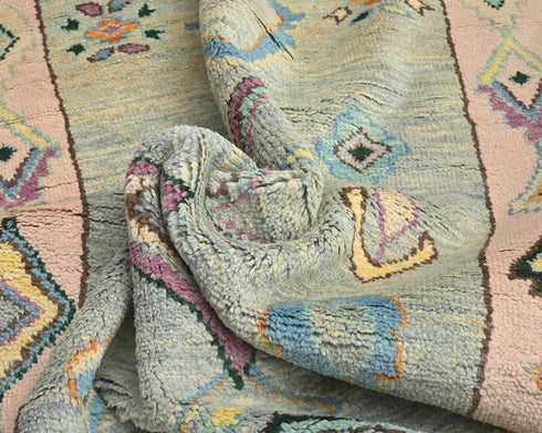 13 Feet Moroccan Green Hand Woven Wool Runner Rug